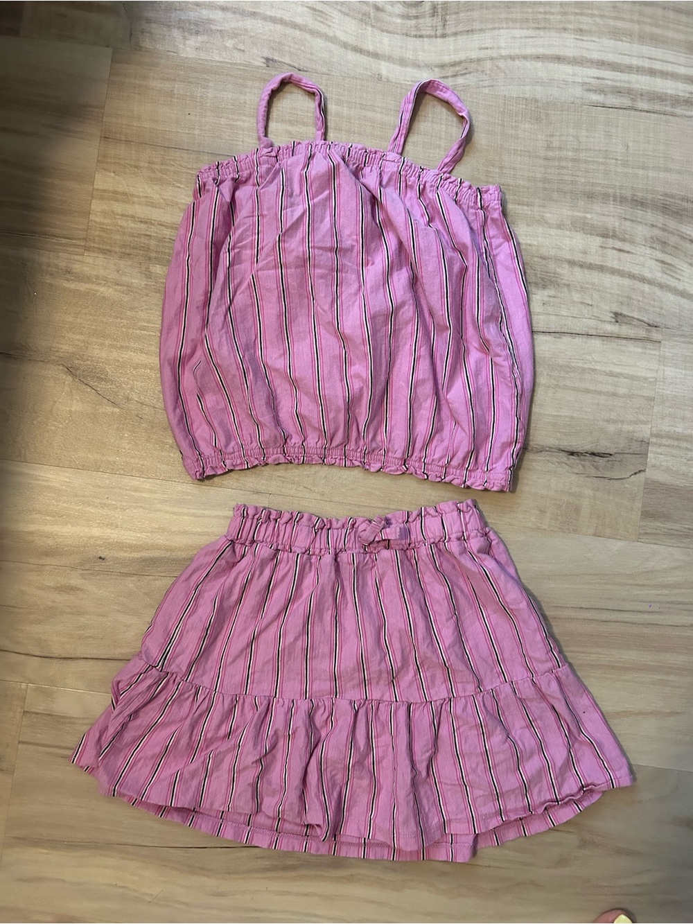 Pink Striped Two-Piece Crop Top & Skirt Set